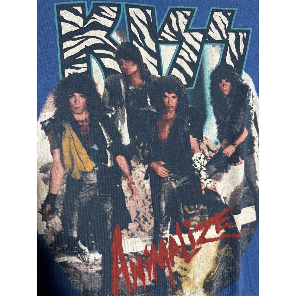 VTG Kiss Shirt 80s Adult Small Animalize If Its Too Loud Blue Band Shirt Tour